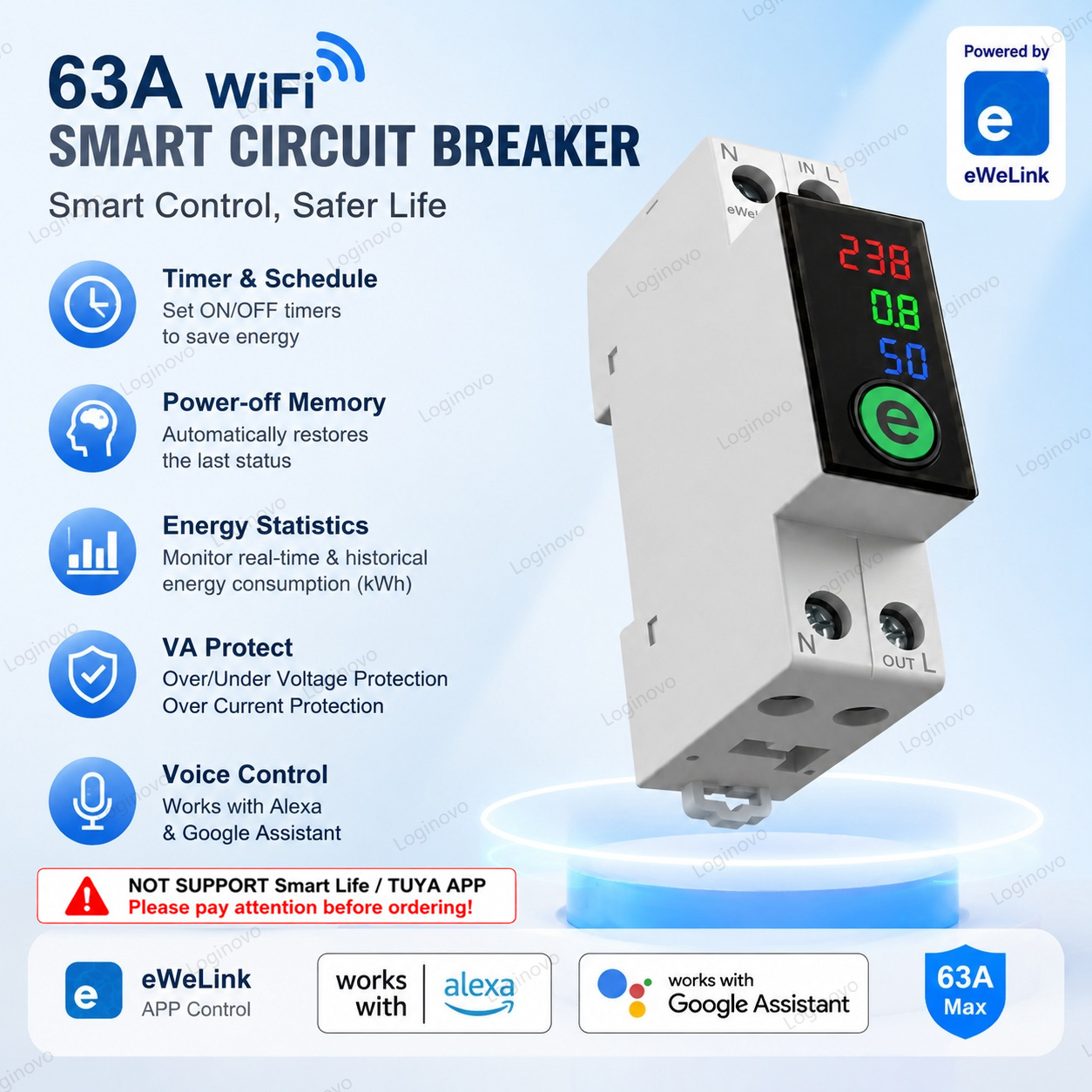 Smart Energy Monitor - Ewelink Smart WiFi-Schutzschalter Relais-Schalter APP-Fernsteuerung Energiemonitor